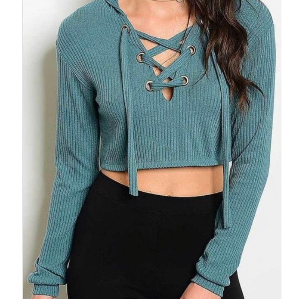 Aria Crop Hoodie (teal)